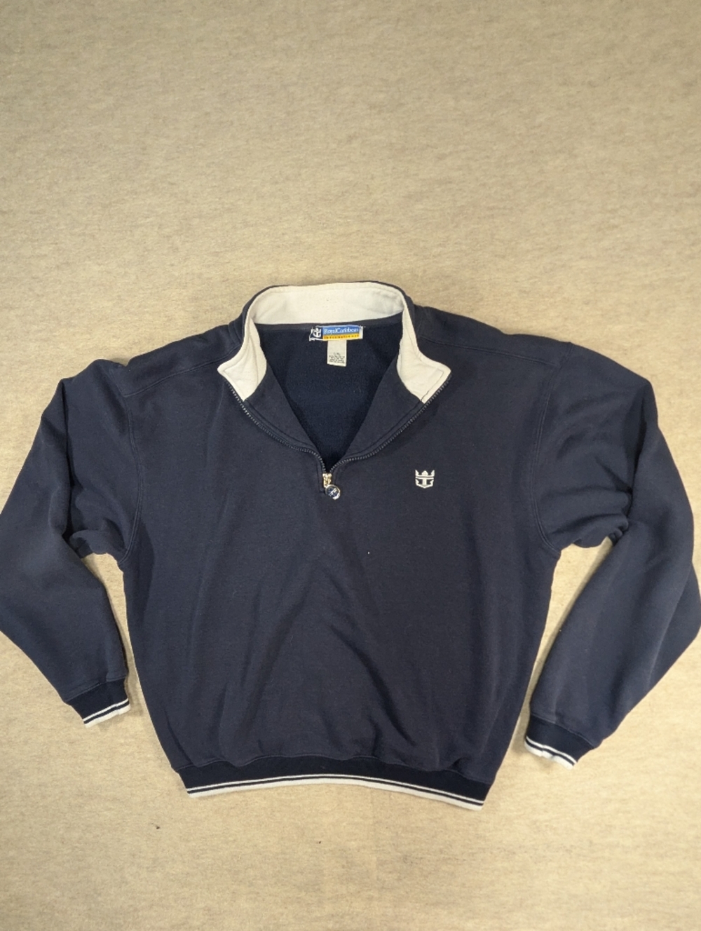 Deep Navy & White Royal Caribbean Cruise Quarter Zip Sweatshirt Crown & Anchor L